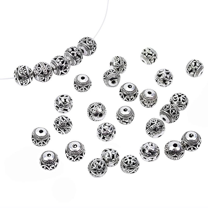 LolliBeads (TM) 10mm 30Pcs Tibetan Silver Round Hollow Spacer Charm Beads Jewelry Findings Mix Lot Box Set Assortment - Image 2